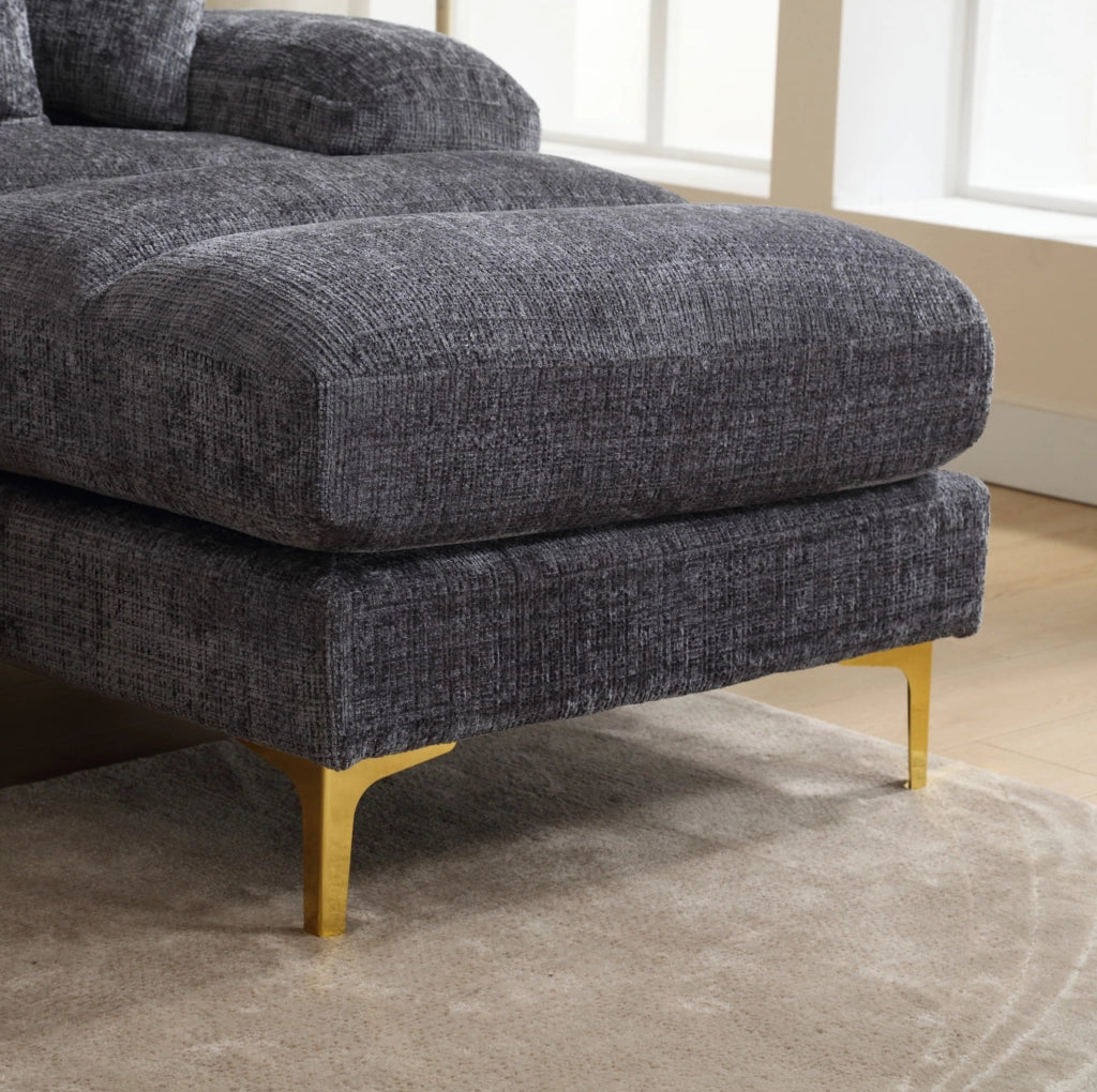 Divano angolare a U con doppia chaise longue 272x136x88 cm in chenille grigio