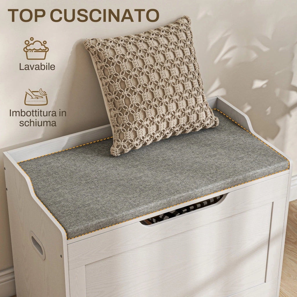 Panca Contenitore in Legno con Cuscino ¨C zephmum ¨C Bianco 75x40x56