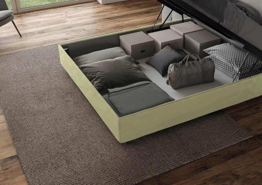 BS COM Letto una piazza e mezza contenitore imbottito 130x190 microfibra tè verde