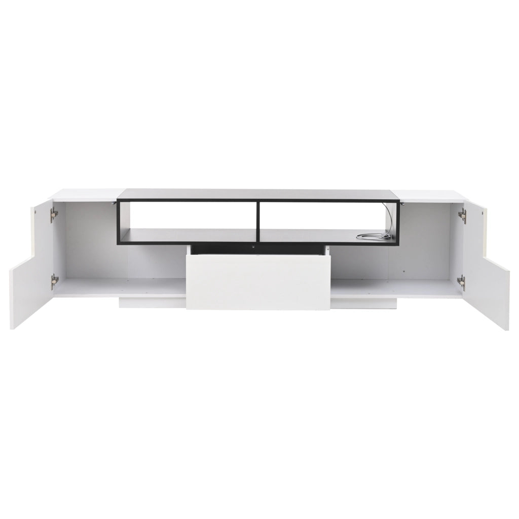 Mobile TV con LED e Cassetti ¨C MINIMAL ¨C Bianco Lucido/Nero, 180x40x48 cm