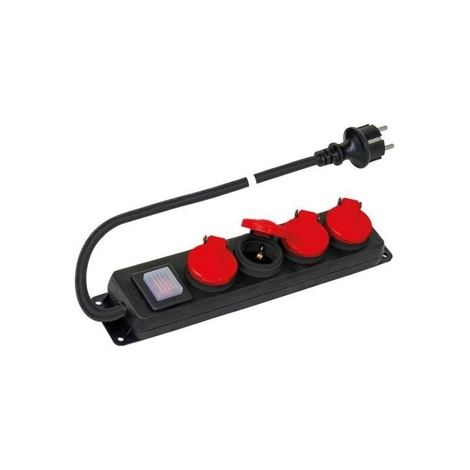 Poly Pool Presa Multipla per Esterno IP44 con 4 Prese Schuko 16A Standard Tedesco con Coperchi di Protezione Spina 16A Standard Franco Tedesco 1,5 Metri Cavo Interruttore Nero Rosso