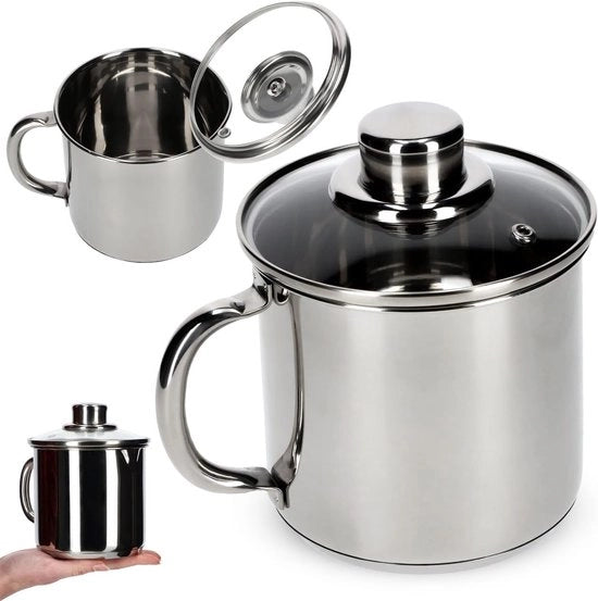 Pentola in acciaio inossidabile con coperchio in vetro - induzione - 1 pezzo - acciaio inossidabile - 1,2 l