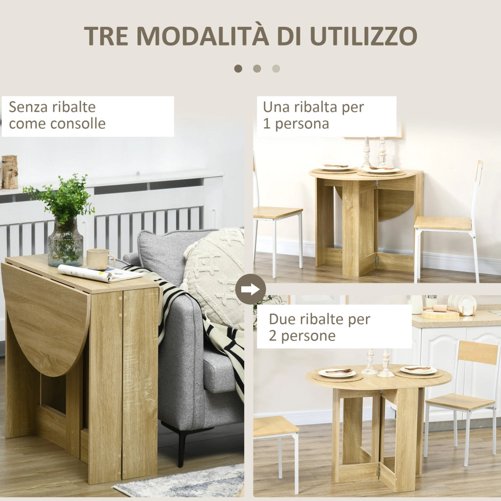 Tavolo Pieghevole da Pranzo a 2 Ribalte. Tavolo Consolle in Legno Salvaspazio. Rovere
