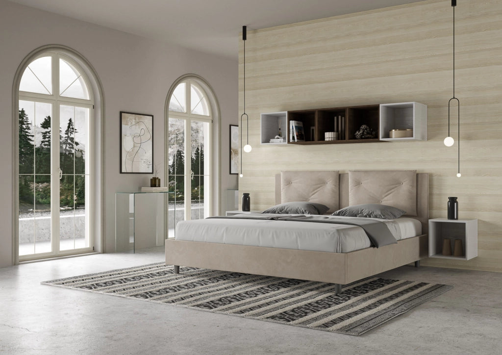 BS COM Letto contenitore imbottito 180x200 microfibra sabbia