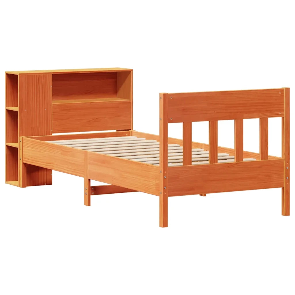 Letto Libreria senza Materasso Marrone Cera 100x200 cm in Pino 3323199