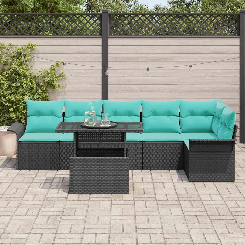 Set Divano da Giardino con cuscino 7 pcs Nero Poly Rattan 3348302