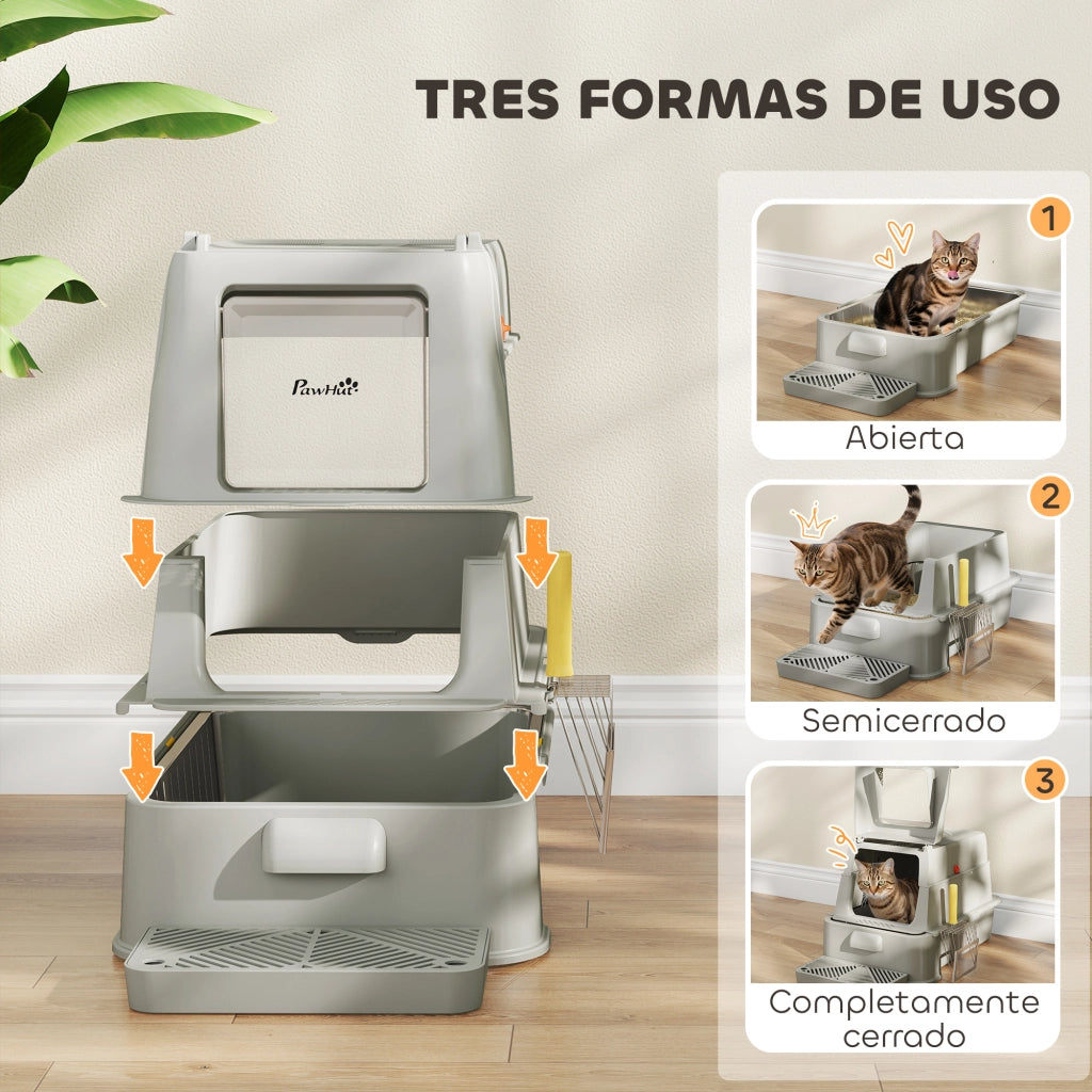 Lettiera per Gatti XL ¨C Xylo ¨C Acciaio Inox con Coperchio Ribaltabile 180¡ã Pareti Alte Grigio Chiaro