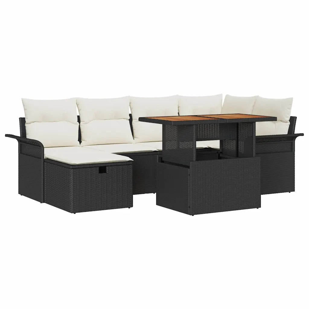 Set Divano da Giardino con cuscino 7 pcs Nero polyrattan