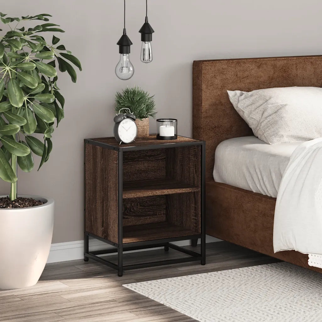 Comodino-Tavolino da notte Rovere Marrone 40x31x50 cm Legno Multistrato e Metallo 341443