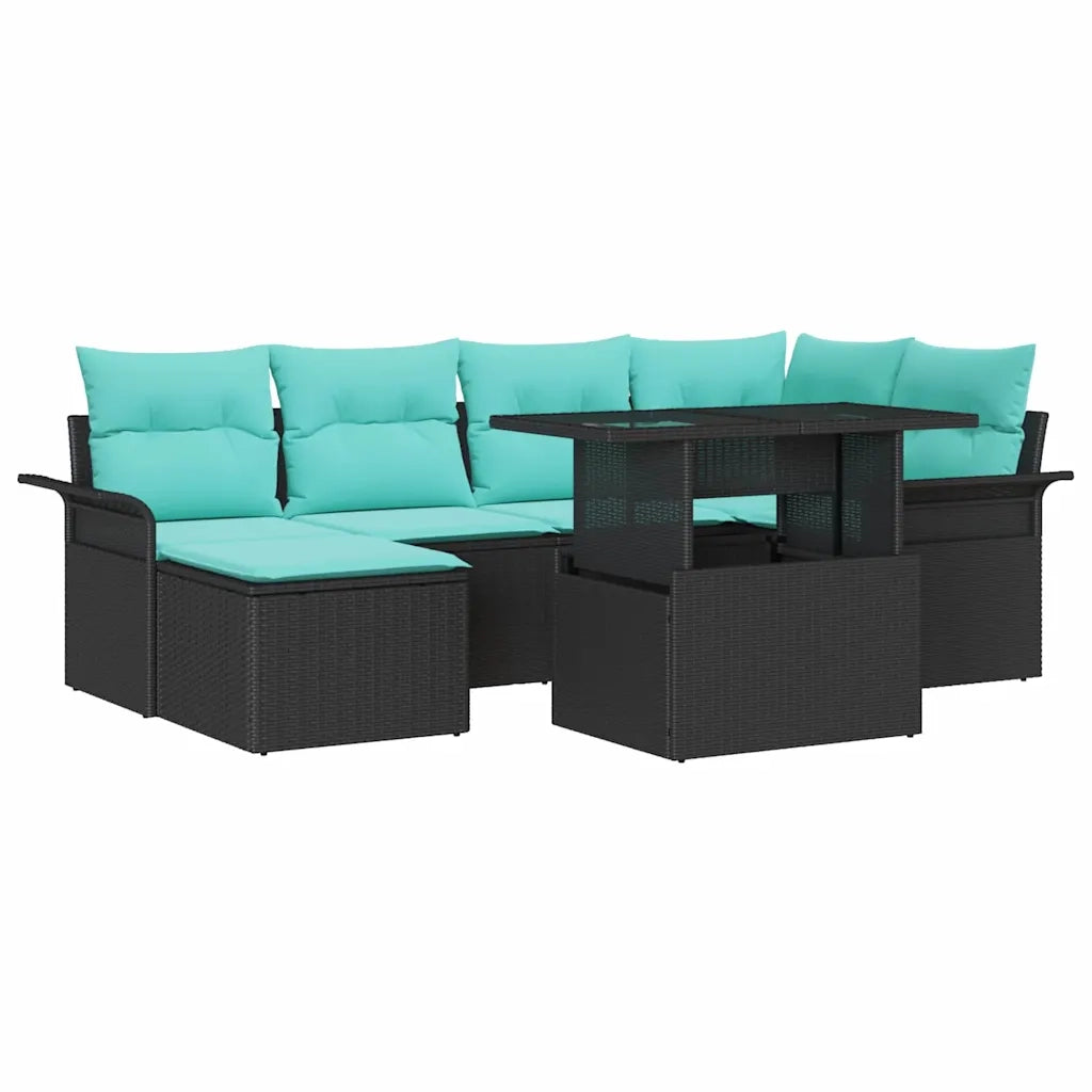 Set Divano da Giardino con cuscino 7 pcs Nero Poly Rattan 3348322