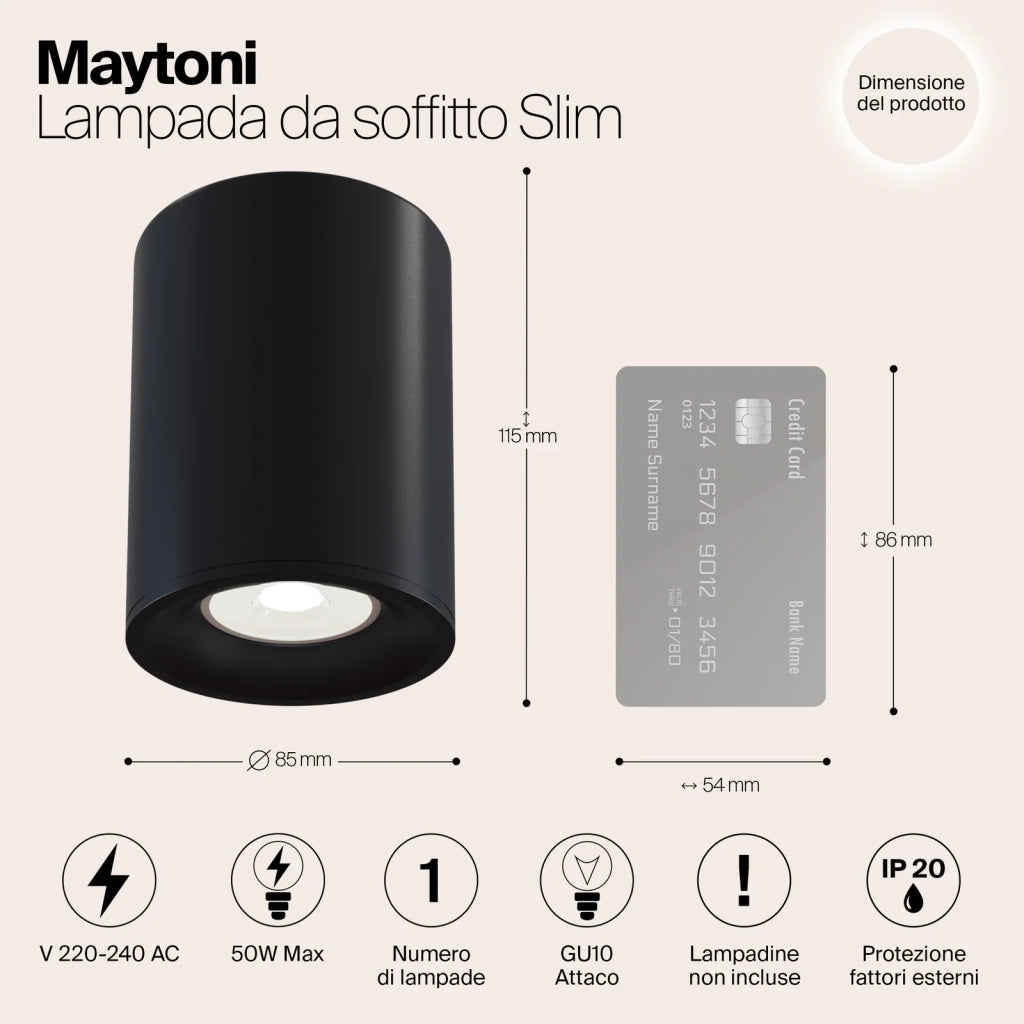 Maytoni Lampada da soffitto Slim 1 luce GU10 nero alluminio