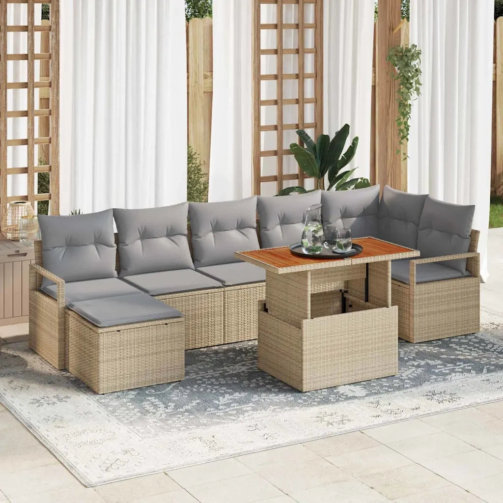 Set da Pranzo per Giardino con cuscino 8 pcs Beige e grigio