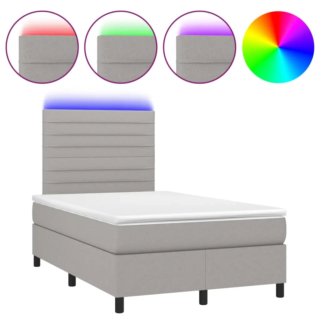 Letto a Molle Materasso e LED Grigio Chiaro 120x200 cm Tessuto 3134941