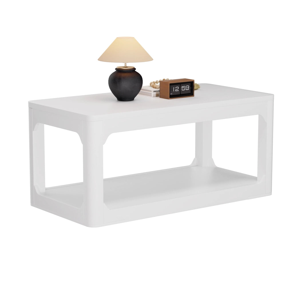 Tavolino da caffè moderno bianco con doppio ripiano, 100x50x44,5 cm, in MDF