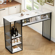 TAVOLO BAR con ripiani 140x40x105 cm MDF effetto marmo Bianco e Nero