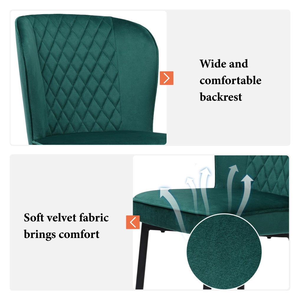 Sedia da pranzo (2 pezzi), verde scuro, sedia di design imbottita con schienale, seduta in velluto, struttura in metallo