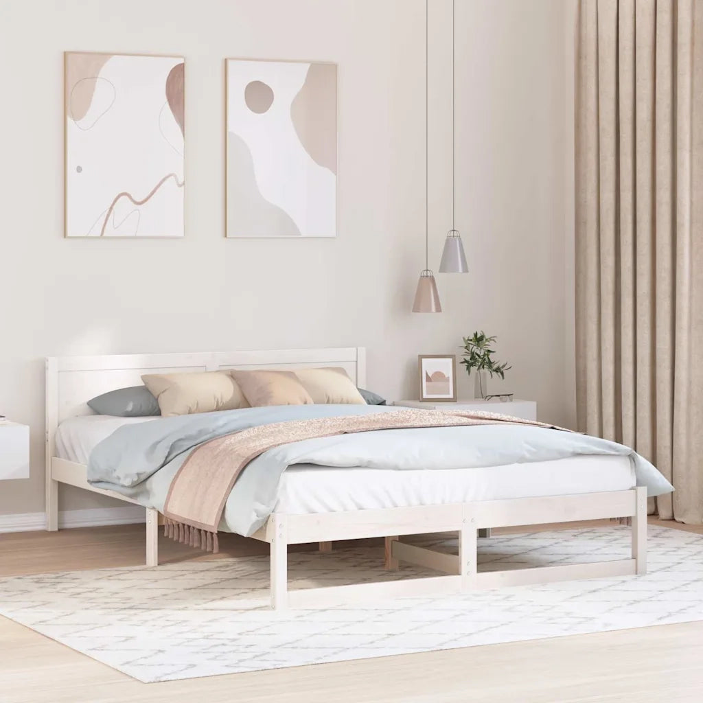 Struttura del letto-Giroletto-Rete del Letto Bianco 150 x 200 cm Pino massello 601715