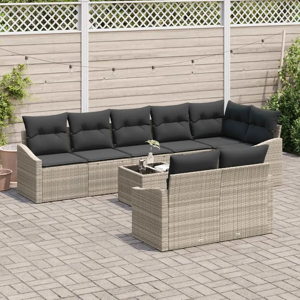 Set di divani con cuscino 9 pcs Grigio chiaro polyrattan