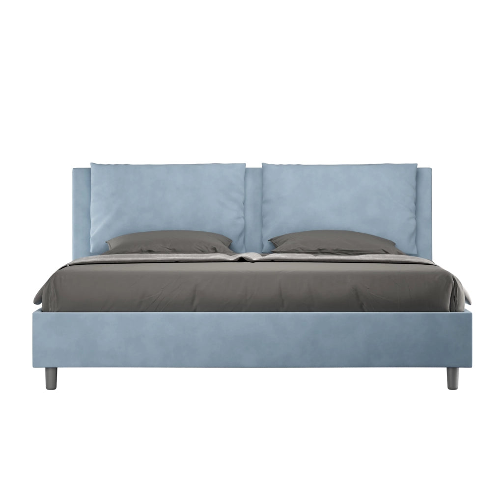 BS COM Letto matrimoniale king size senza rete imbottito 190x190 microfibra azzurro