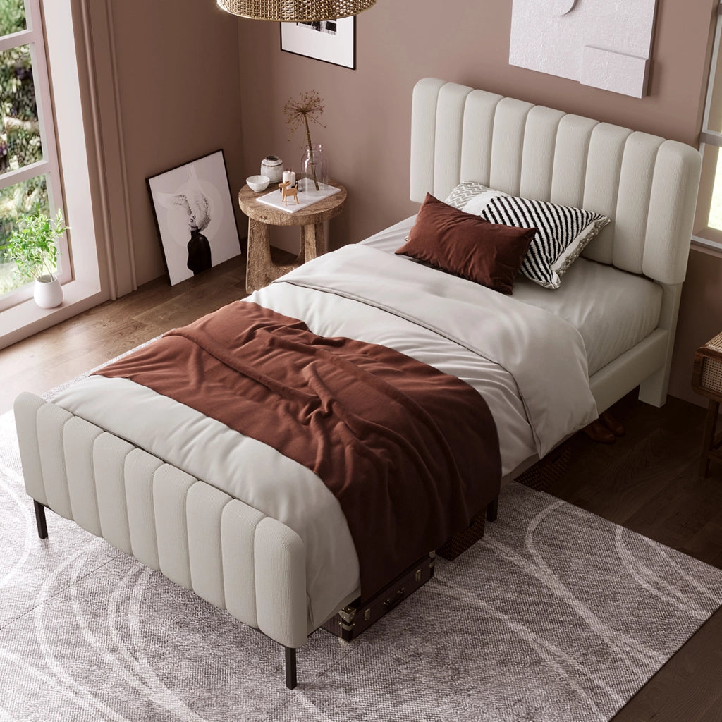 letto imbottito lino grigio beige 90 x 200 cm