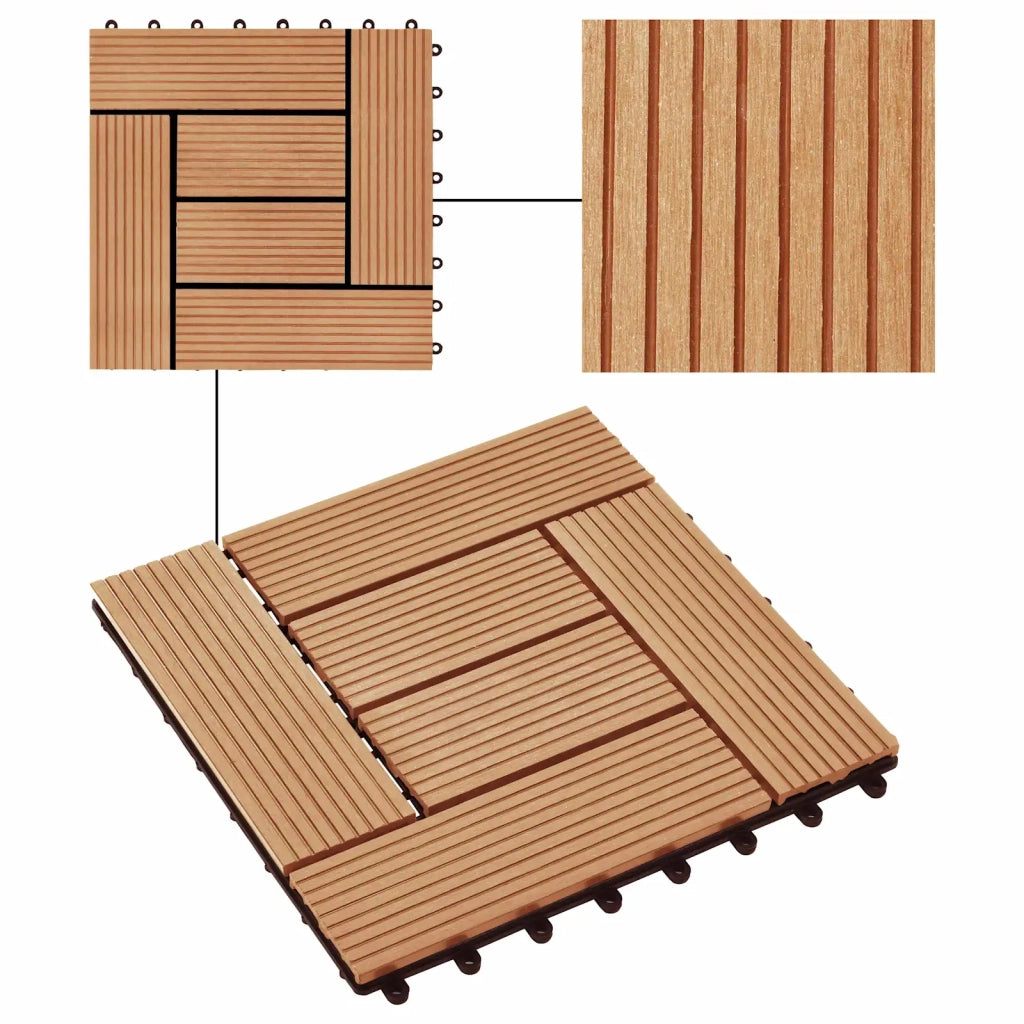 Piastrella per Decking 11 pcs Teak riciclato 30 x 30 cm WPC 42046672