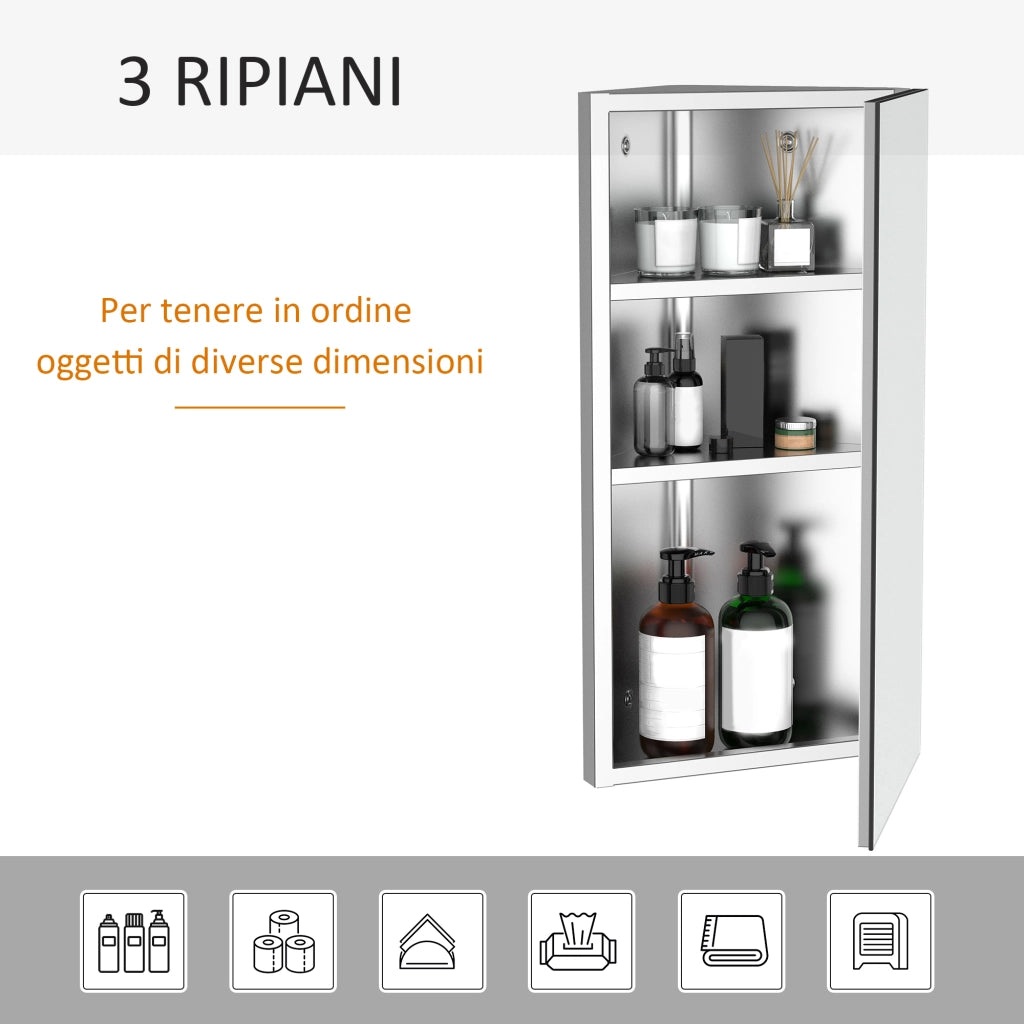 Armadietto Angolare Bagno con Specchio e Ripiani ¨C Zephmum ¨C Bianco 60x30x18.4cm
