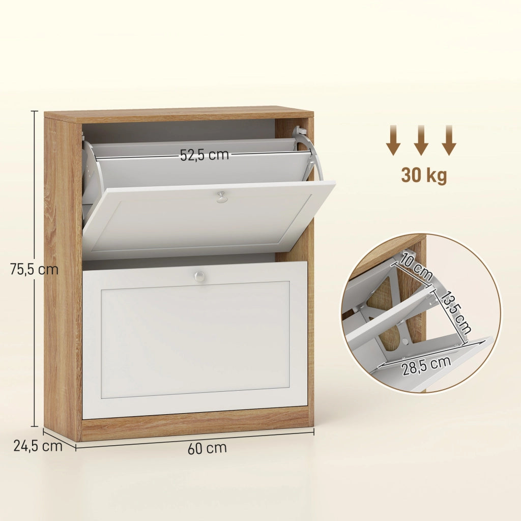 Scarpiera salvaspazio ¨C Xylo ¨C 2 ante, 12 paia, legno bianco e naturale, 60x24,5x75,5 cm