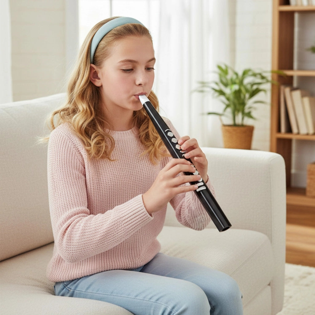 Strumento a fiato elettrico con funzione wireless e MIDI per principianti-Strumento digitale portatile con 13 toni distinti Nero