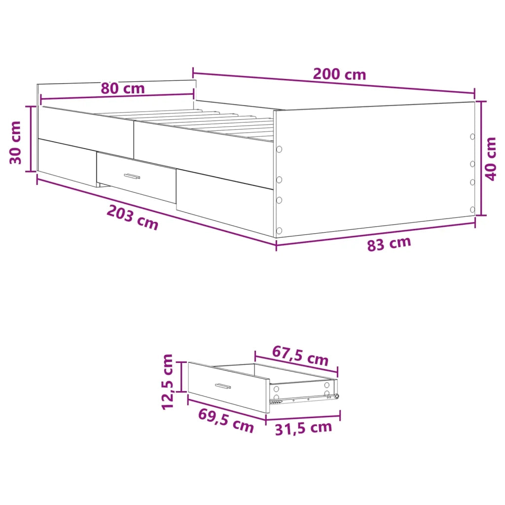 Telaio del letto con storage Rovere Fumo 80 x 200 cm 3429503