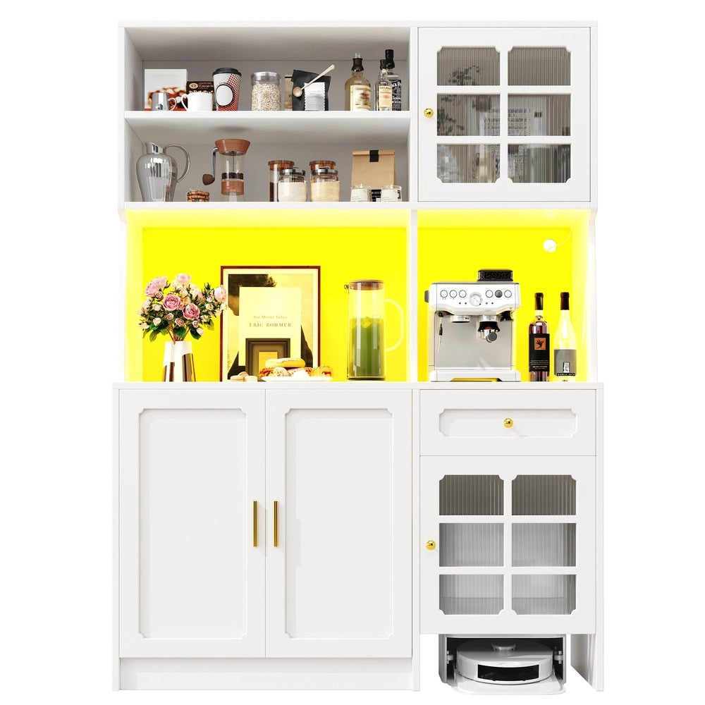 Mobile Cucina con Ante in Vetro e LED ¨C Xylo ¨C Bianco, 130x45x180 cm