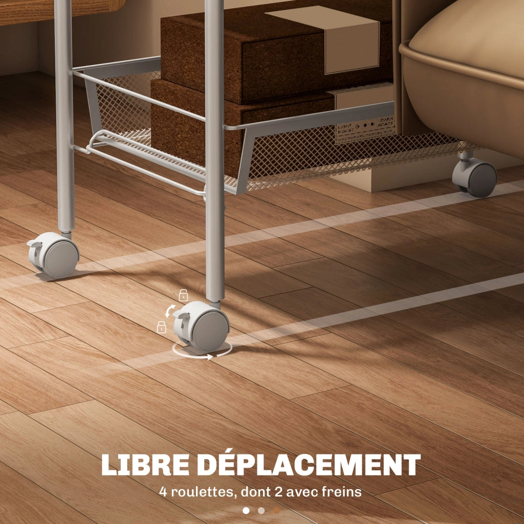 Carrello multiuso a 5 ripiani ¨C Xylo ¨C con cestelli rimovibili e 4 ganci, bianco, 45x26.5x106cm