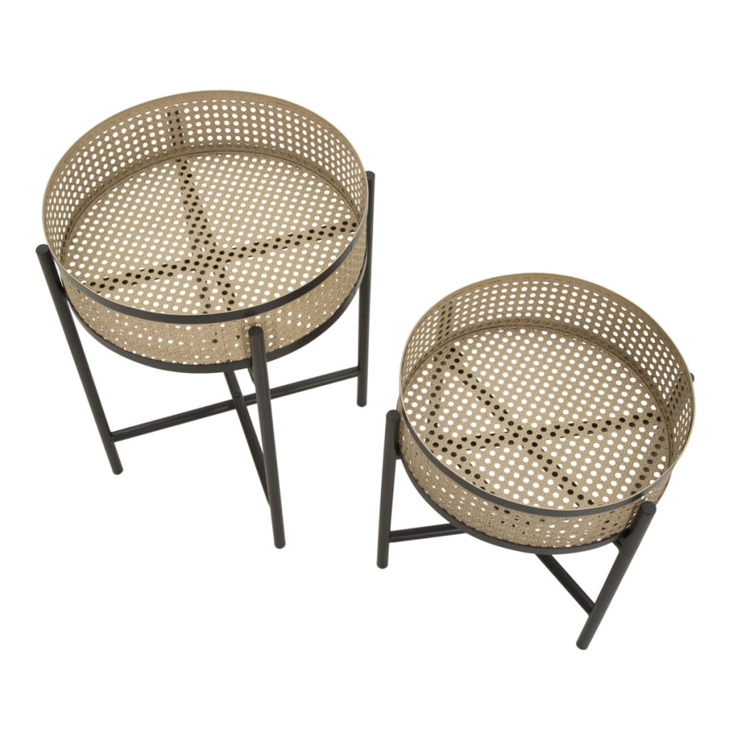 Porta-vasi Fuji in rattan e ferro nero — coppia Ø 40x50 e Ø 35x40 cm