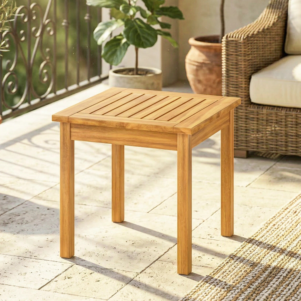 Tavolino da Giardino Quadrato in Legno di Acacia Massello ¨C zephmum ¨C 48x48x46cm Naturale