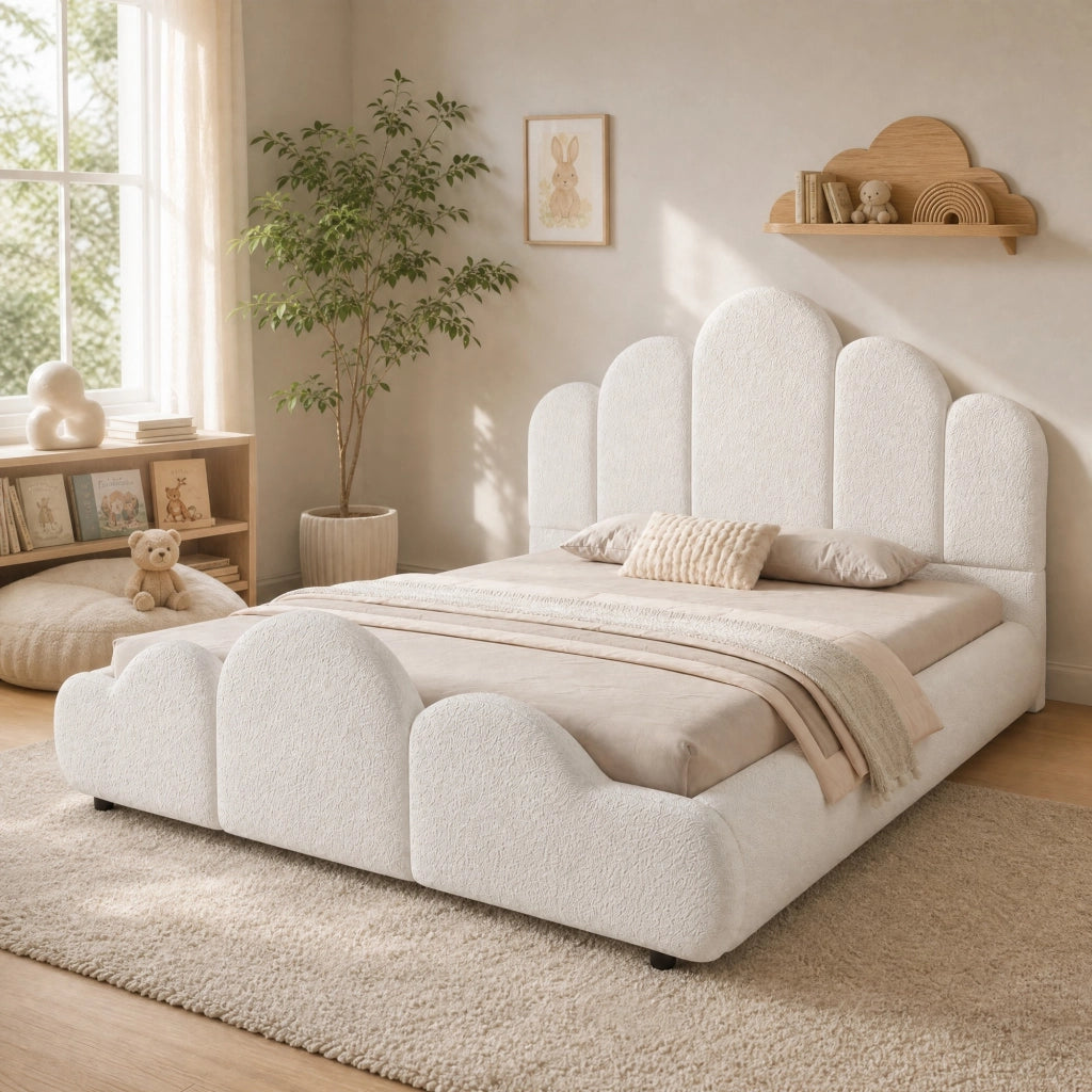 LETTO imbottito 140x200 cm bouclé beige