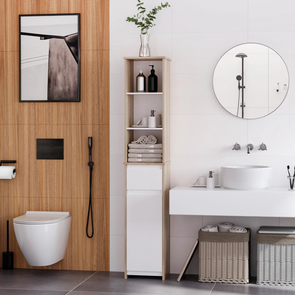 Mobile Bagno con Ripiani 32,6x30x171,2 cm in MDF Bianco