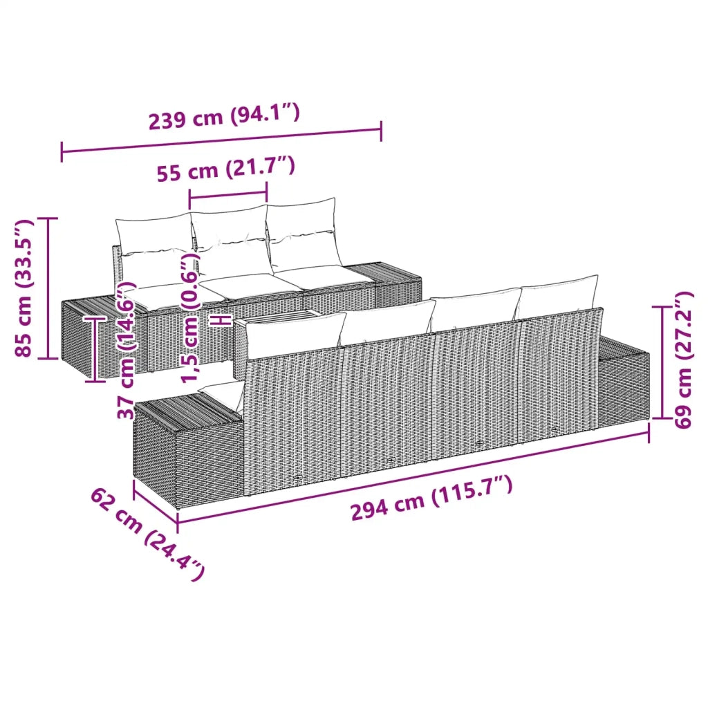 Set Divano da Giardino 8 pz Nero polyrattan 3347921