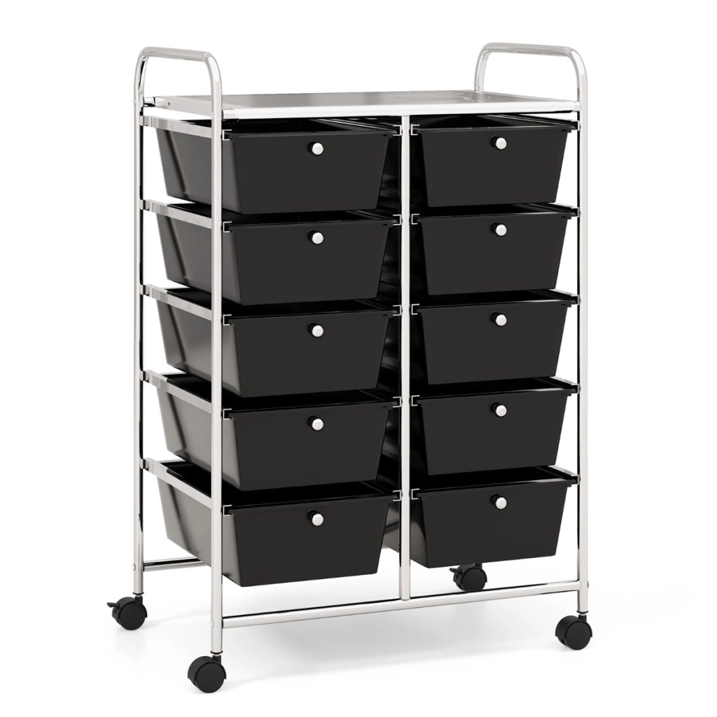 Carrello a 10 cassetti multiuso con ruote, Organizzatore per carta da scrapbooking e utensili da ufficio Nero