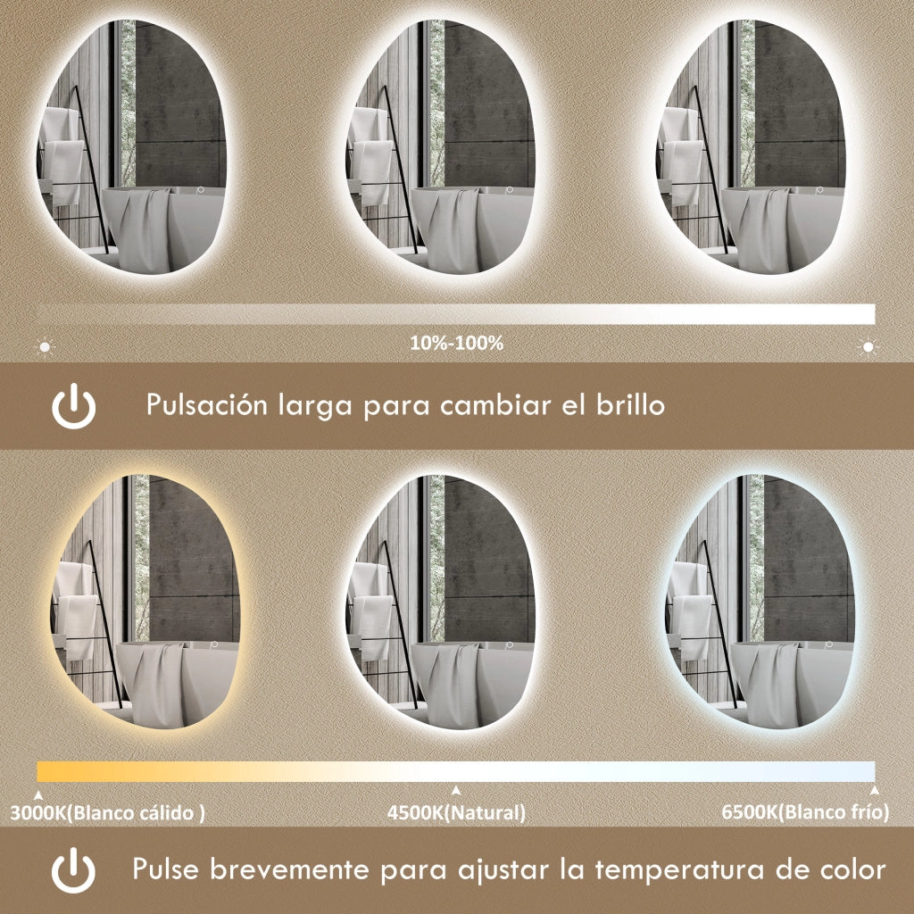 Specchio da Bagno con Luce LED ¨C Minimal ¨C Bianco 70x50 cm