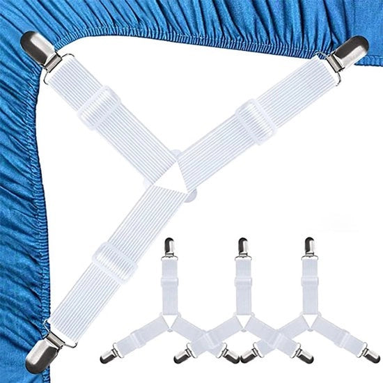 Fermoletto per lenzuola - Bianco - 7 a 30 cm - Fermo elastico per lenzuola e lenzuletti - Set da 4