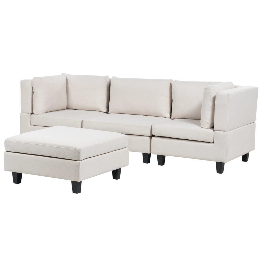Divano moderno modulare a 3 posti con ottomana imbottito in tessuto poliestere con schienale imbottito Beige Chiaro stile moderno