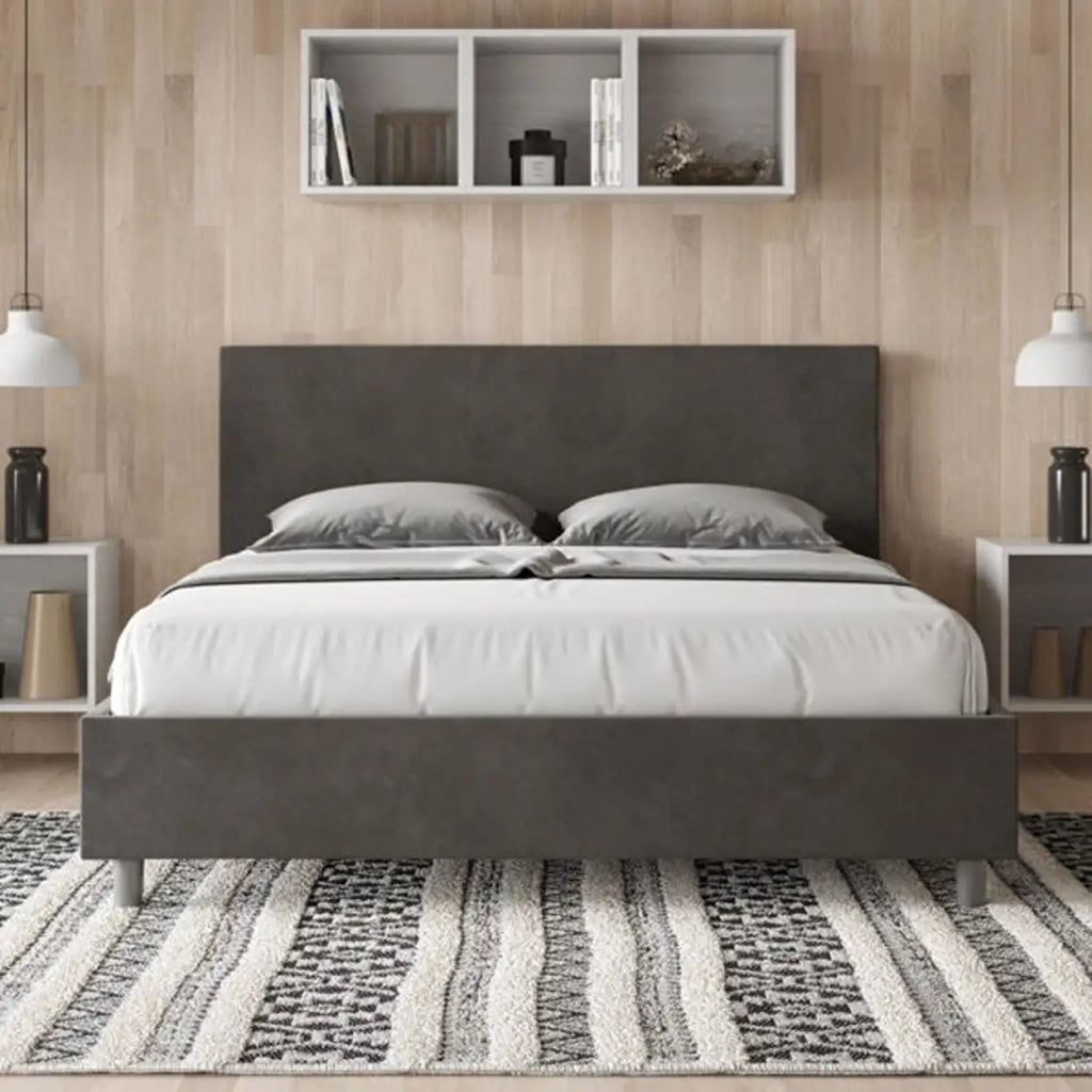 Letto matrimoniale contenitore imbottito 160x190 microfibra grigio Adele