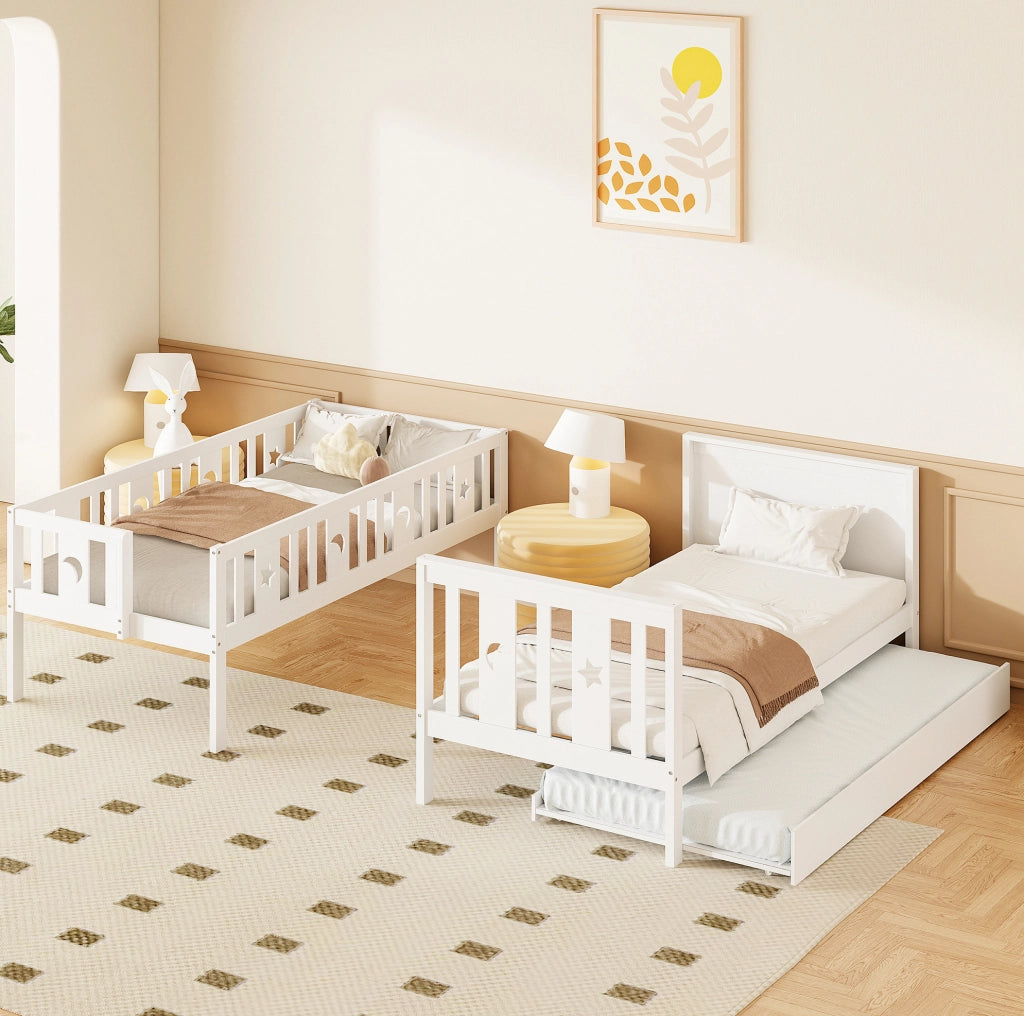 Letto a castello per bambini con letto estraibile e gradini contenitivi bianco