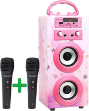 Impianto di Karaoke Portatile con 2 Microfoni Bluetooth Altoparlante Illuminato Lettore USB e SD Regalo per Bambini di 5-13 anni (Modello 15) con Lampadine Disco - Divertimento per Cantare con i Bambini