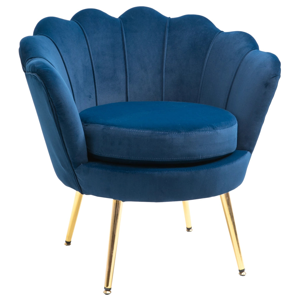 Poltrona a Conchiglia, Poltroncina Vintage, Poltroncina da Camera e Salotto, Design Elegante, con Schienale Alto, 76x67x74cm, Blu