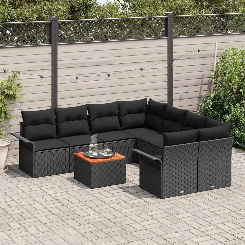 Set Divano da Giardino con cuscino 9 pcs Nero polyrattan 3347310