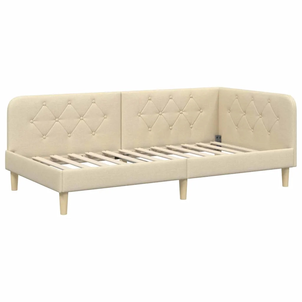 Letto singolo | Letto per adulti | Cornice del letto ad angolo Crema 90 x 200 cm Tessuto