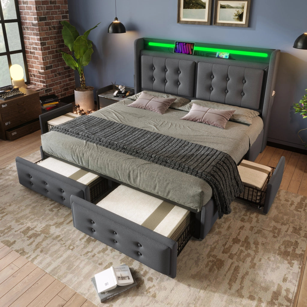 letto imbottito cotone lino grigio 160x200 cm