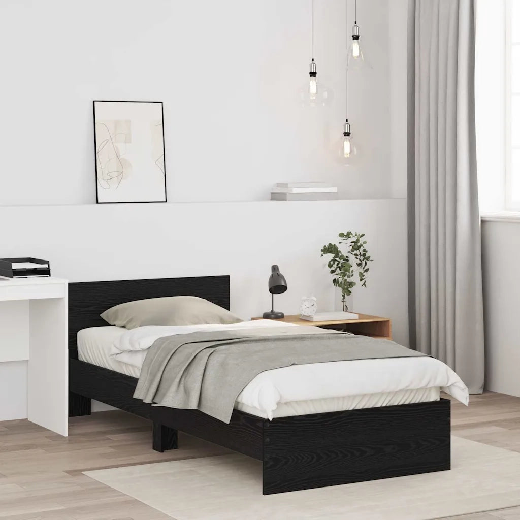 Letto singolo | Letto per adulti | Struttura del letto Rovere Nero 90 x 200 cm Legno multistrato