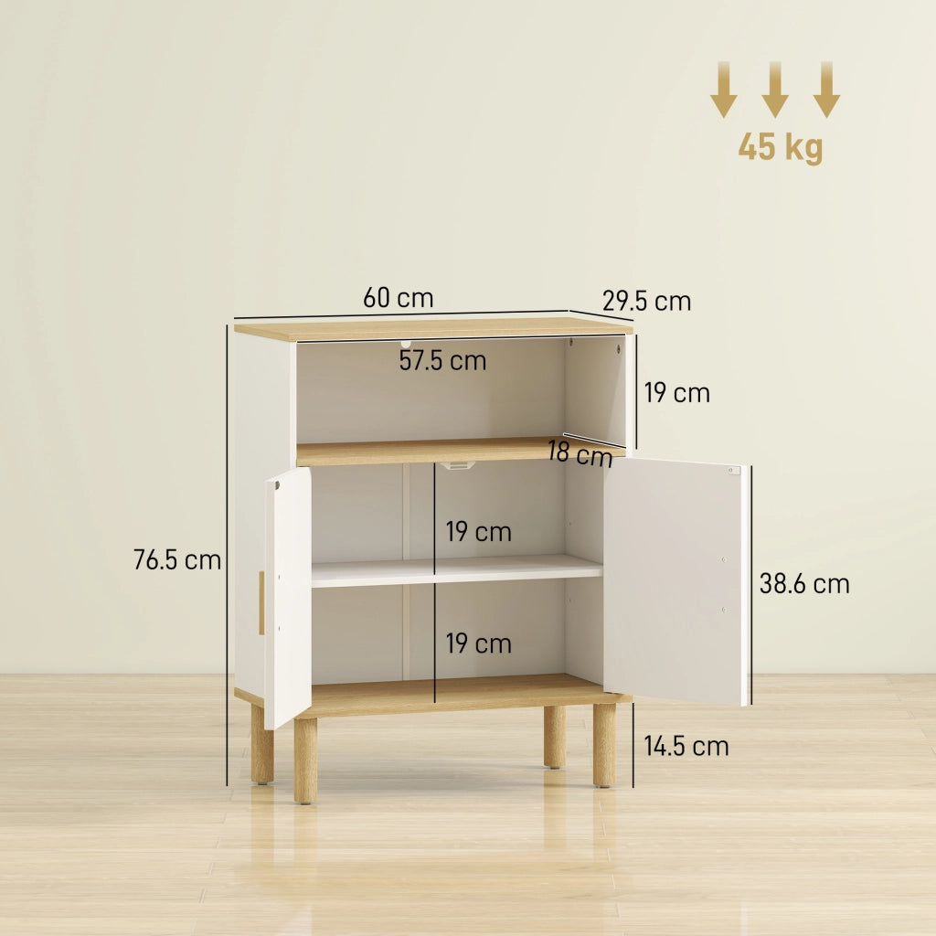 Mobile Bagno Autoportante con Ripiano Regolabile, Bianco e Legno Naturale