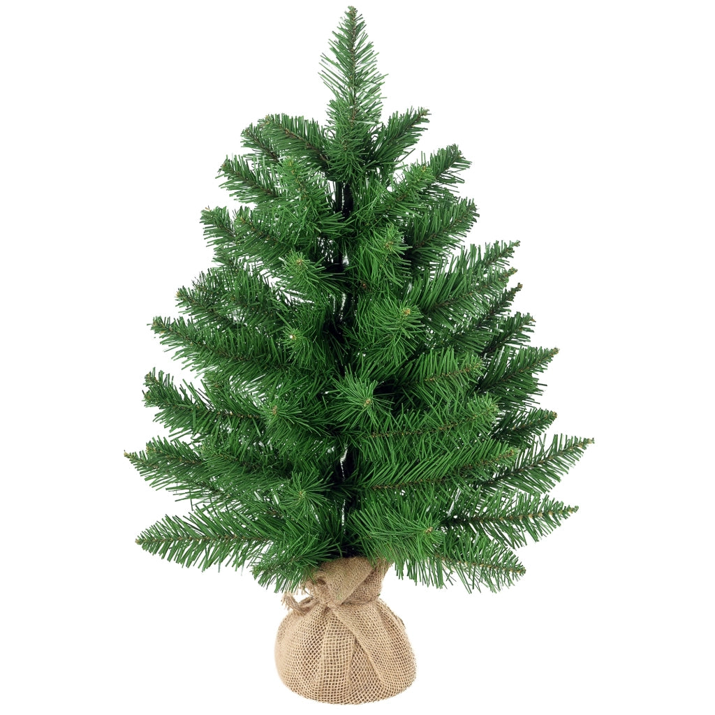 Albero di Natale Mini 55cm con 50 Rami Folti e Aghi Realistici in PVC, Base in Cemento e Iuta